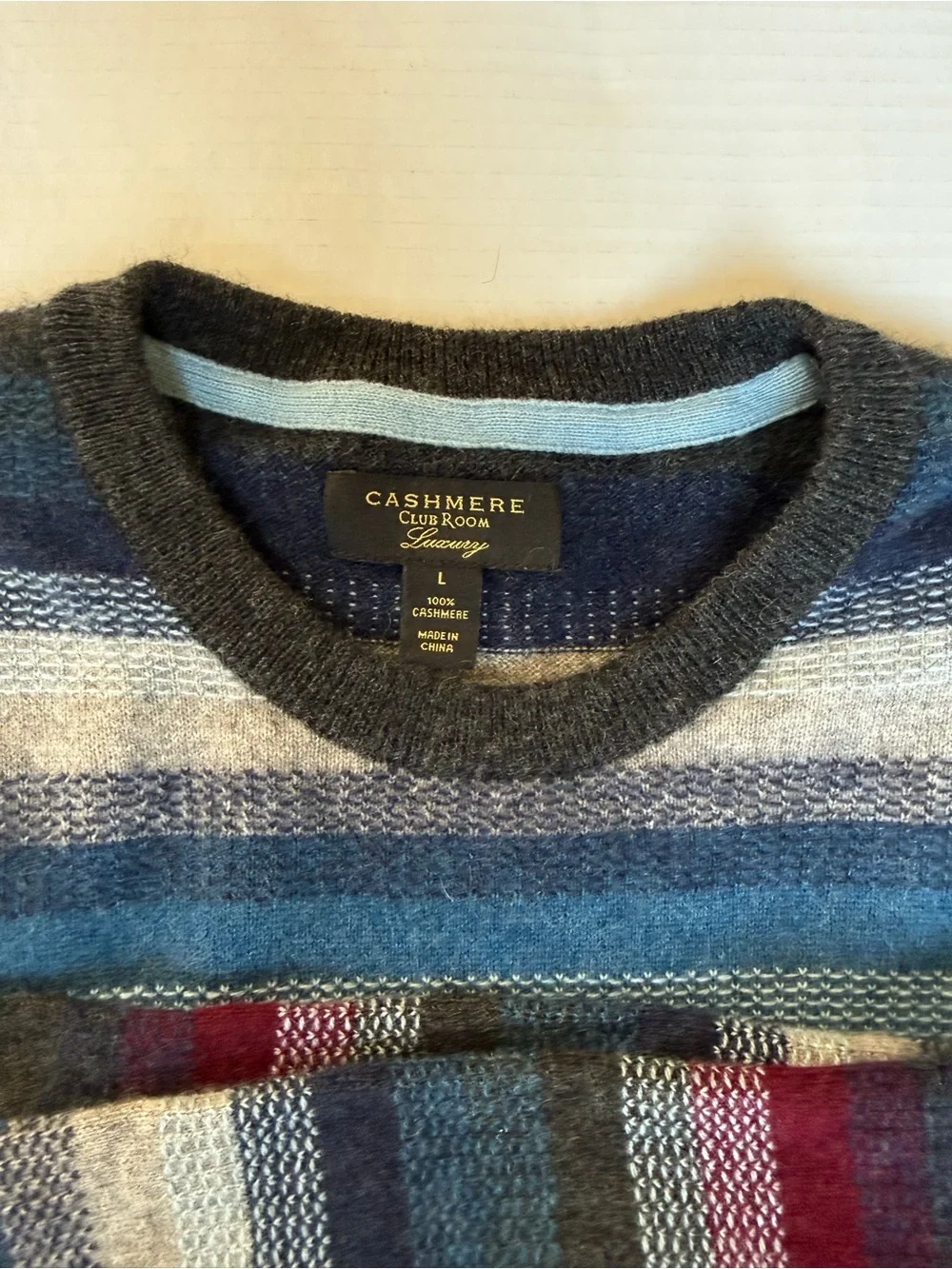 Cashmere Club Room Luxury Men’s 100% Cashmere Striped Sweater Size L